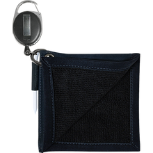 Load image into Gallery viewer, Black fabric pouch with a retractable keychain clip on a white background