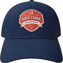 Load image into Gallery viewer, Navy blue cap with a red and white logo on a white background
